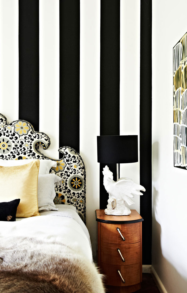 Inspiration for an eclectic master bedroom in Melbourne with no fireplace.
