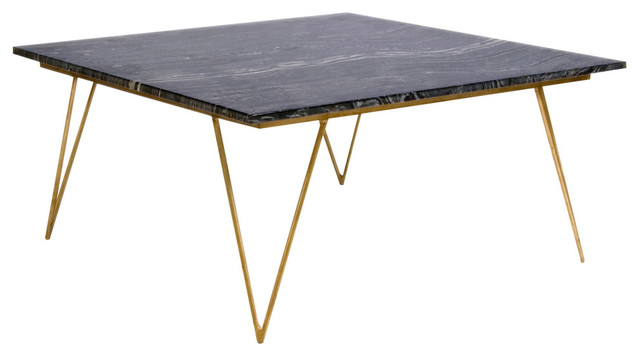 Hairpin Leg Coffee Table With Black Marble Contemporary Coffee
