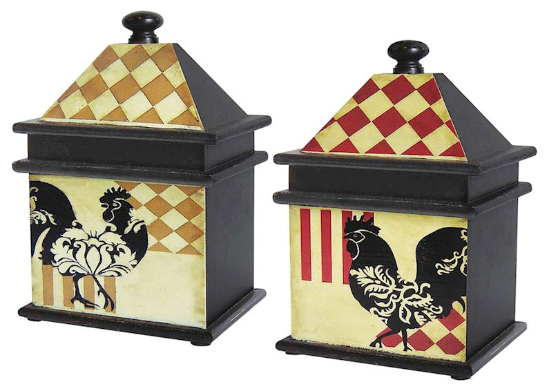 Elk Harlequin Rooster Boxes, Set of 2, Rooster, Harlequin Checks/BR