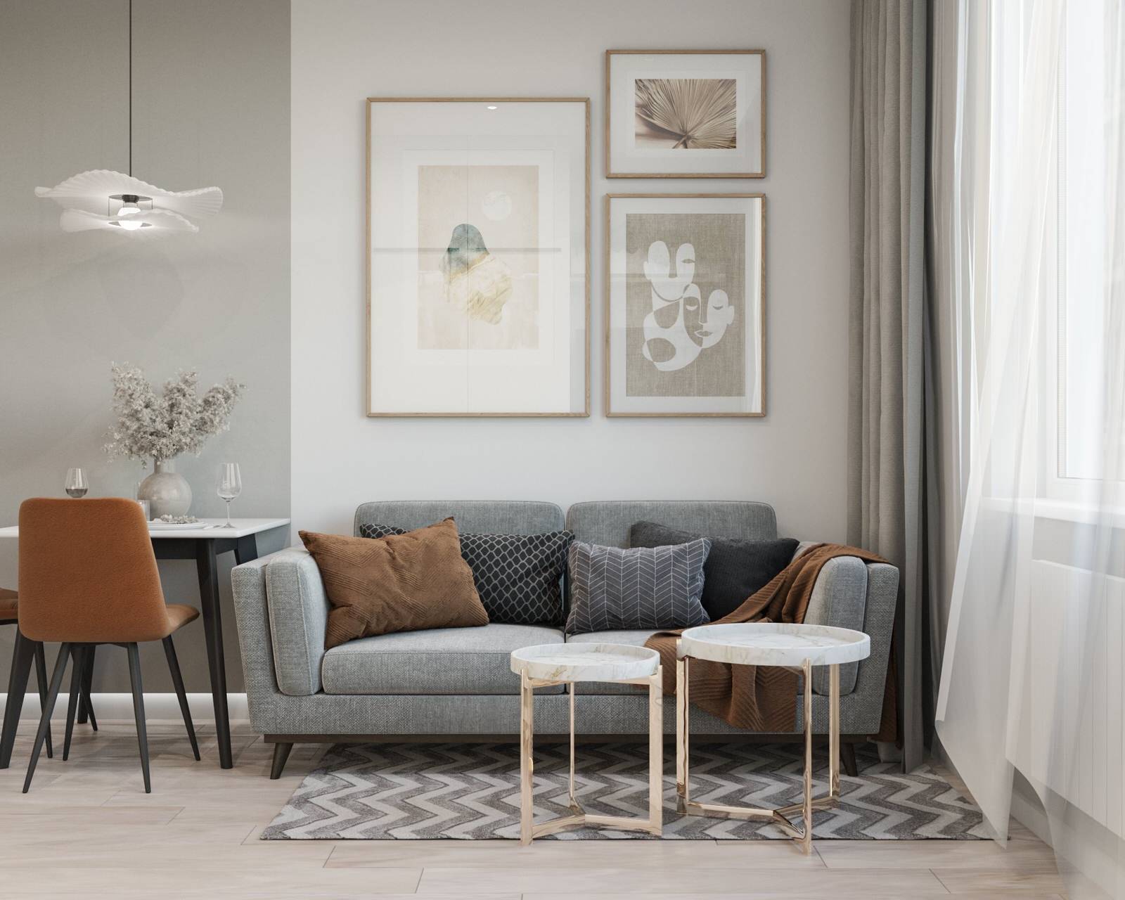 современная двушка в светлых тонах