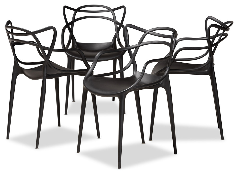 Landry Modern Black Finished Plastic 4Piece Stackable Dining Chair Set