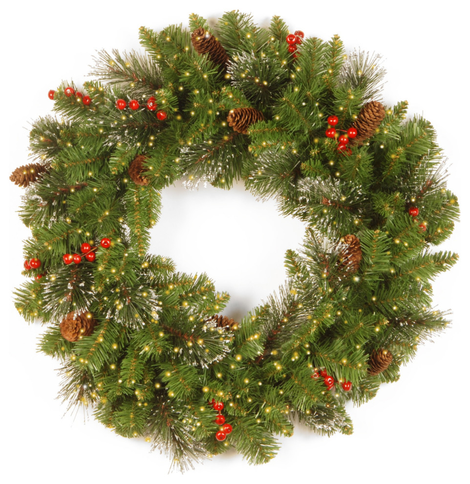 24" Crestwood Spruce Wreath With Battery Operated Infinity Lights