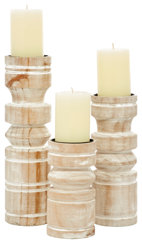 Coastal Brown Wood Candle Holder Set 39724