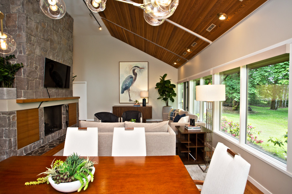 Design ideas for a modern family room in Portland.