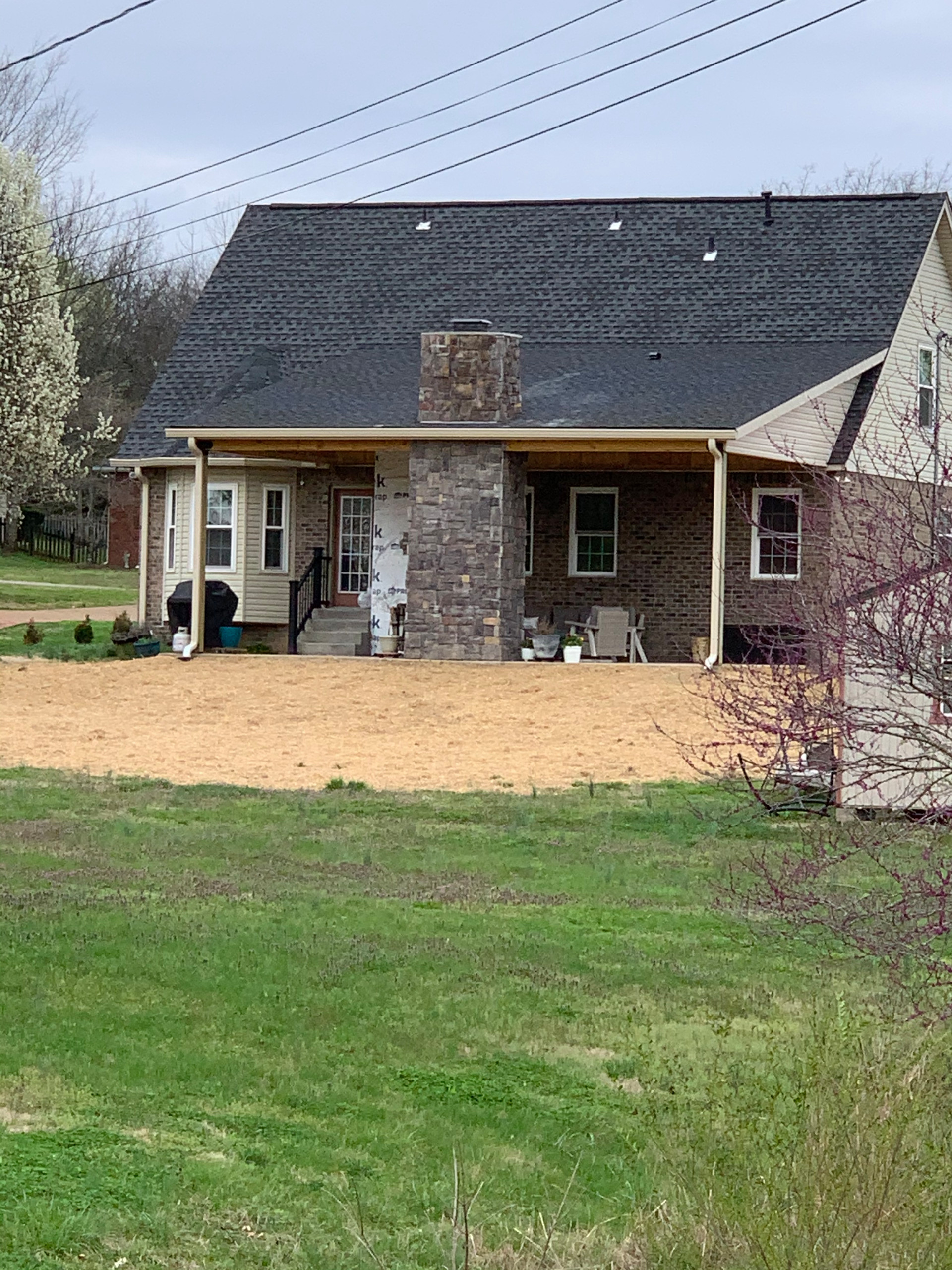 Shed roof Patio w/fireplace