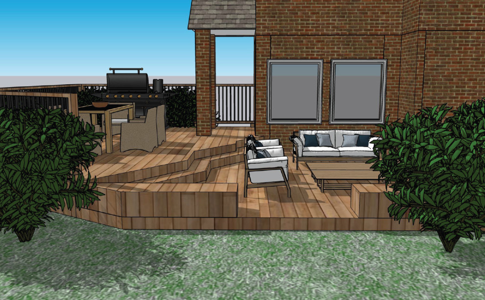 Idee per una terrazza di medie dimensioni, dietro casa e a piano terra con parapetto in materiali misti
