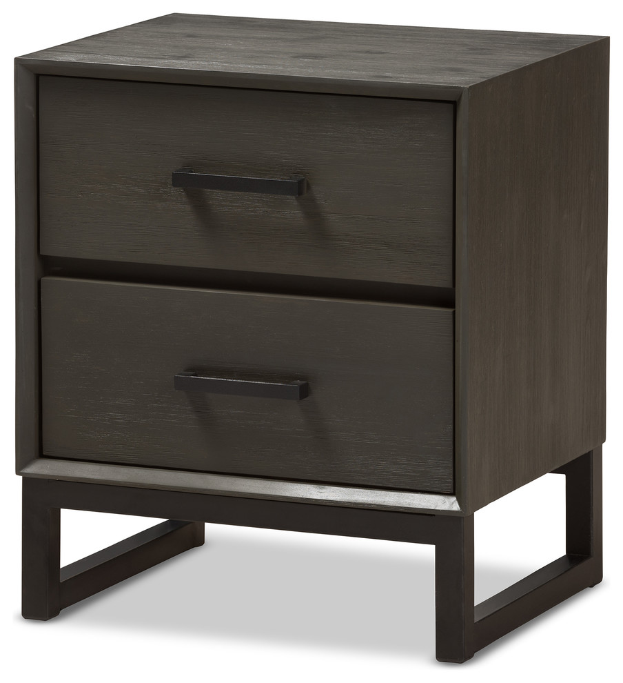 Baxton Studio Parris Rustic Gray Wood And Black Metal 2 Drawer Nightstand Transitional Nightstands And Bedside Tables By Hedgeapple