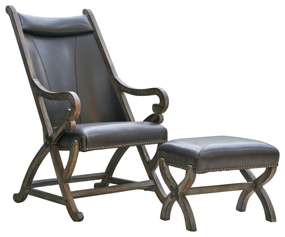 Odessa Chair and Ottoman Set, Brown
