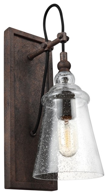 Loras One Light Wall Sconce Dark Weathered Iron Clear Seeded Gl Loras One Light Wall Sconce Dark Weathered Iron Clear Seeded Gl