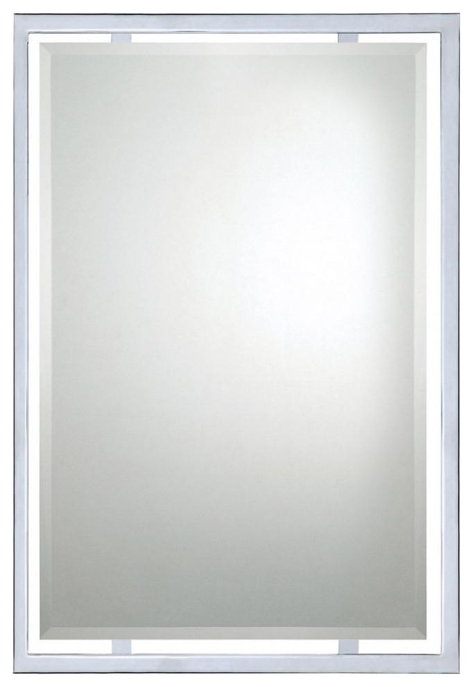 Modern Rectangular Wall Mirror in Polished Chrome Finish Beveled Edge