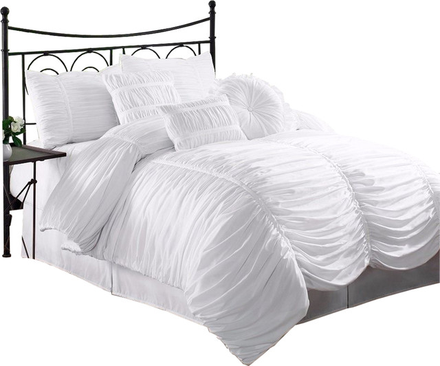 Eye Catching 7 Piece Shabby Chic Ruffle Ruched Duvet Cover Set
