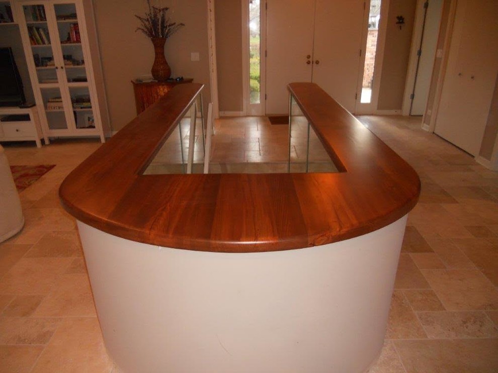 Example of a large transitional travertine floor and beige floor foyer design in Chicago with beige walls and a white front door