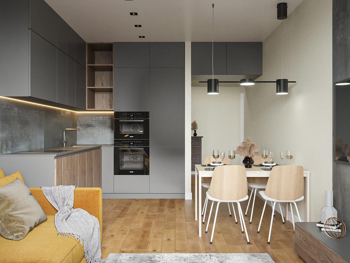 Московская область, Ивантеевка, ЖК "Хлебникоff", кухня-гостиная