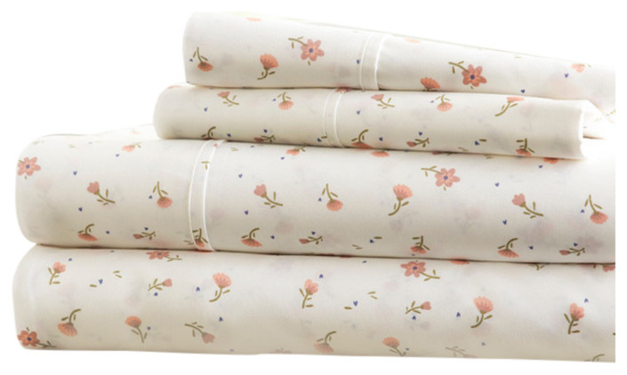 Becky Cameron Floral Pattern 4 Piece Bed Sheet Set, Pink, Full