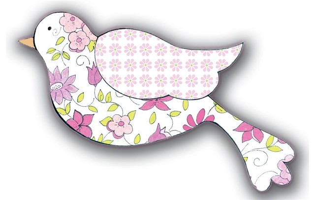 Pink Floral and Pink Floral Bird Whimsical Die Cut Wall Plaque