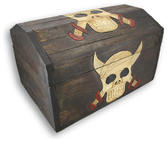 Wooden Skull and Daggers Treasure Chest Storage Box