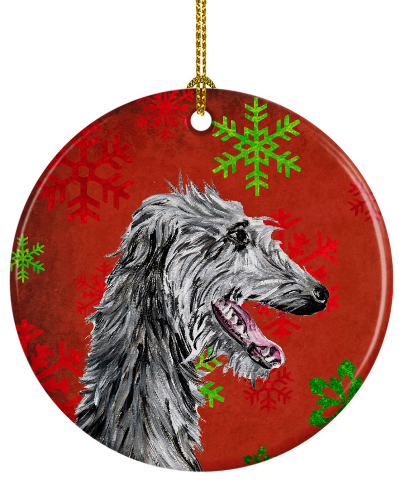 Scottish Deerhound Red Snowflakes Holiday Ceramic Ornament Sc9765Co1