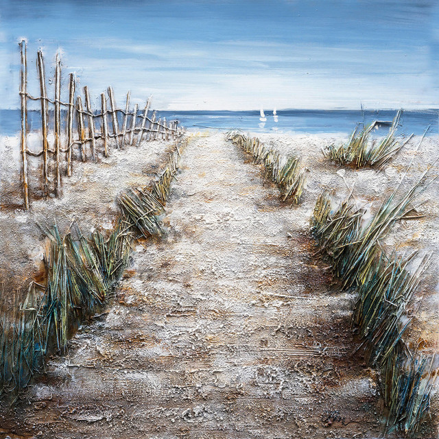 "Walkway to the Beach" Hand Painted Canvas Art, 40"x40" Beach Style