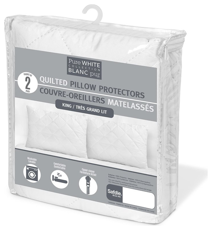 Safdie & Co. Quilted King Pillow Protector Cover in White (Set of 2)