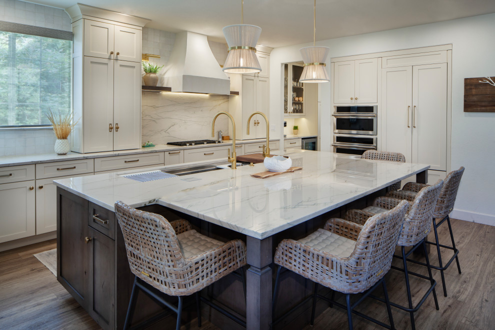 Example of a transitional kitchen design in Denver