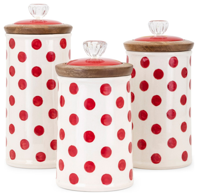 Ty Berry Patch Polka Dot 3 Piece Canisters Set Contemporary