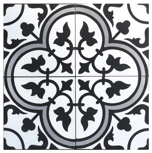 Roseton B Cement Tile Design, Set of 13, 8x8