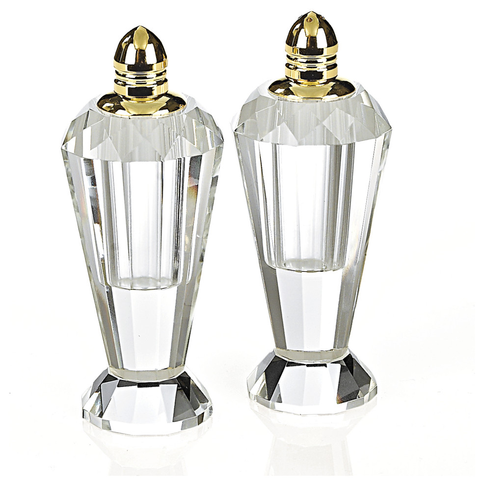 HomeRoots Handcrafted Optical Crystal and Gold Pair of Salt and Pepper Shakers