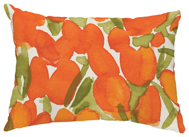 Sunset Tulip 14"x20" Floral Decorative Outdoor Pillow, Orange