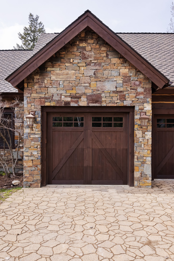 Mid-sized mountain style attached two-car garage photo