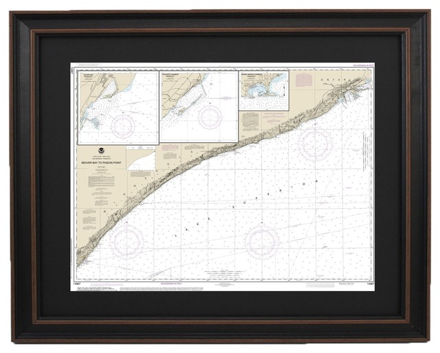 Framed Nautical Chart, Lake Superior Beaver Bay to Pigeon Point, 36x27