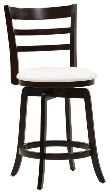 Woodgrove Dark Brown Stained Wood Counter Height Barstool with White Cushion
