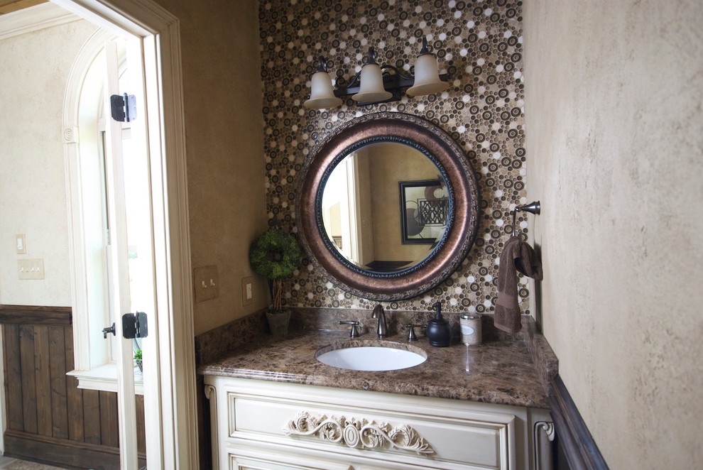 Juxtaposition Bathroom mixed traditional, French country, contemporary