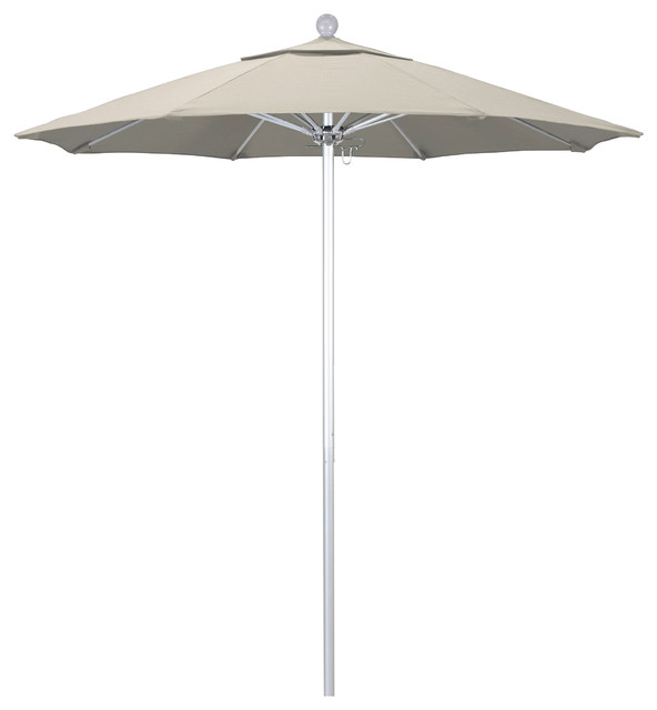 7.5' Silver Anodized Push Lift Aluminum Umbrella, Antique Beige Olefin