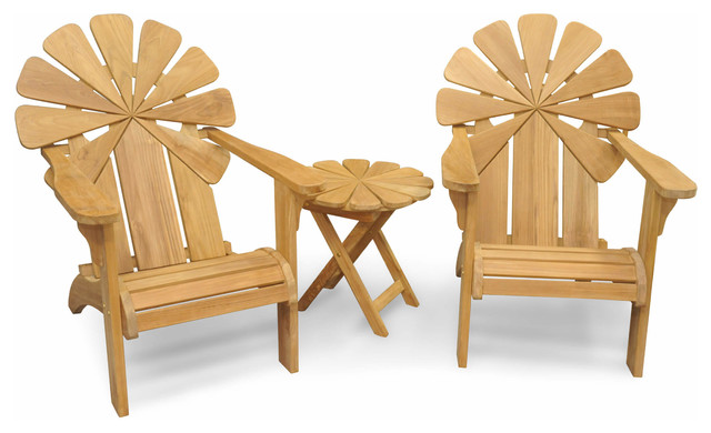 Petals Adirondack Chair Pair with End Table - Premium Teak