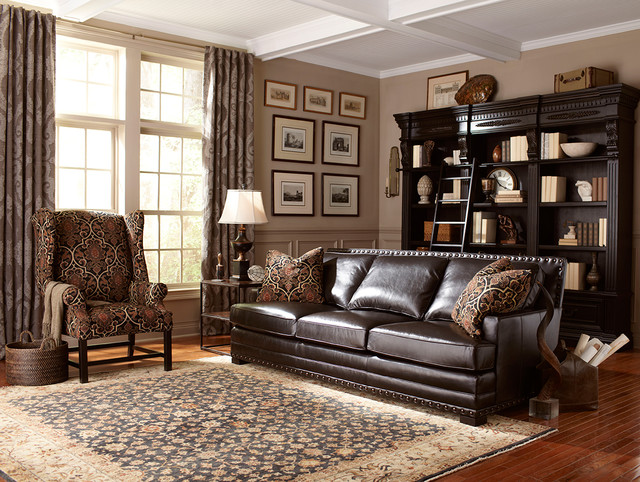 Dark Brown Leather Sofa with Nailhead Trim - Contemporary - Living Room