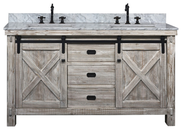 61 Rustic Solid Fir Barn Door Style Single Sink Vanity Arctic Pearl Marble Top Farmhouse Bathroom Vanities And Consoles By Infurniture Inc Houzz 61 Rustic Solid Fir Barn Door Style, 61 Single Bathroom Vanity Top In Carrara White With Sink