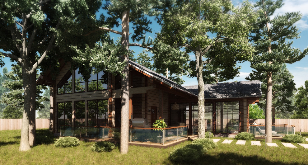 Эскизный проект дома с баней и бассейном, визуализация.