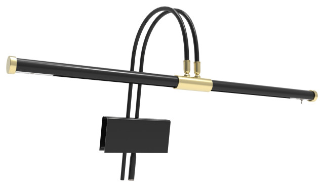 22" LED Grand Piano Lamp, Black and Brass, With Brass Accents