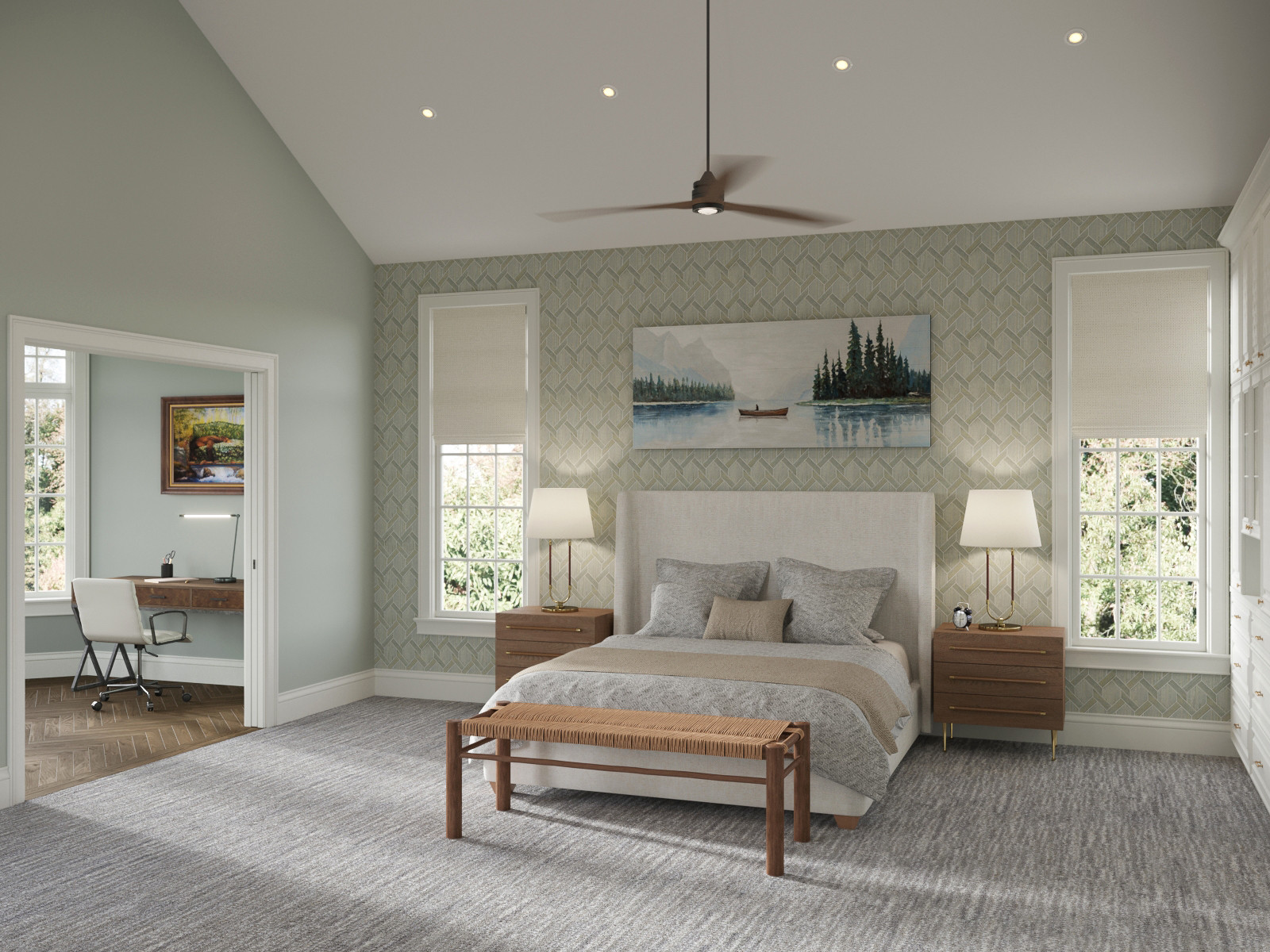 Apex NC  Farmhouse- Primary Bedroom Rendering