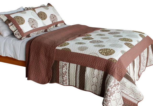 Modern Circles Cotton 3PC Vermicelli-Quilted Printed Quilt Set Full/Queen Size