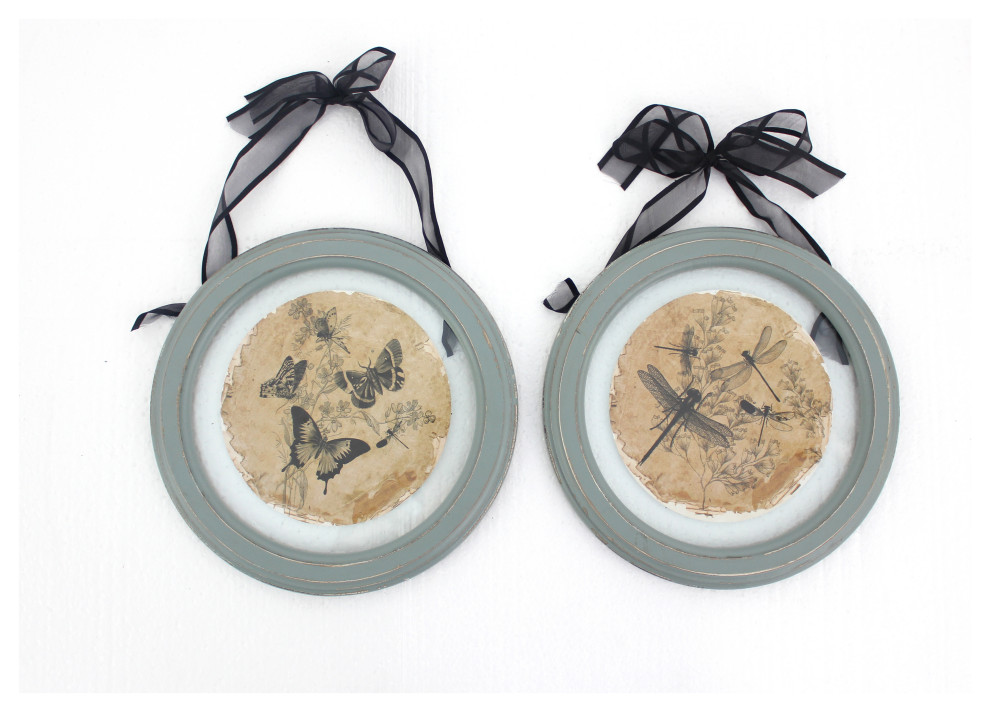 Vintage Round Decorative Glass Plate Farmhouse Wall Accents by