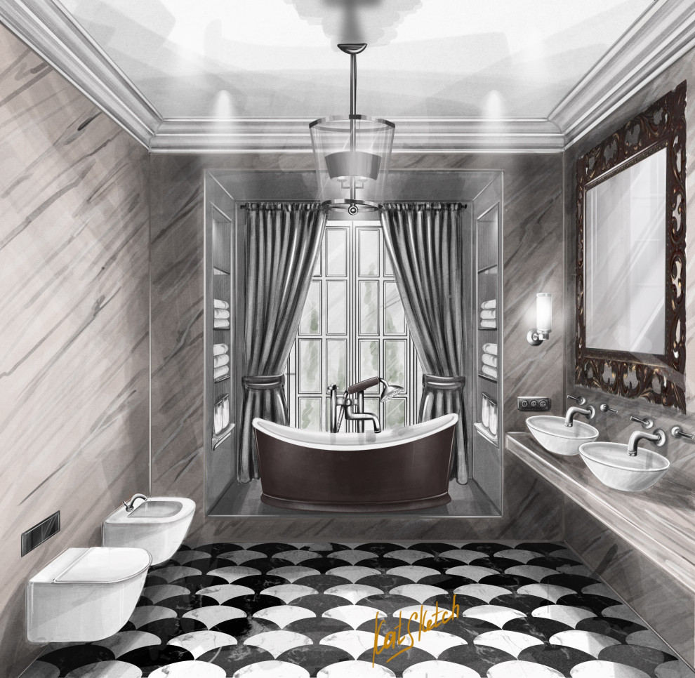 Готовый скетч ванной в цвете