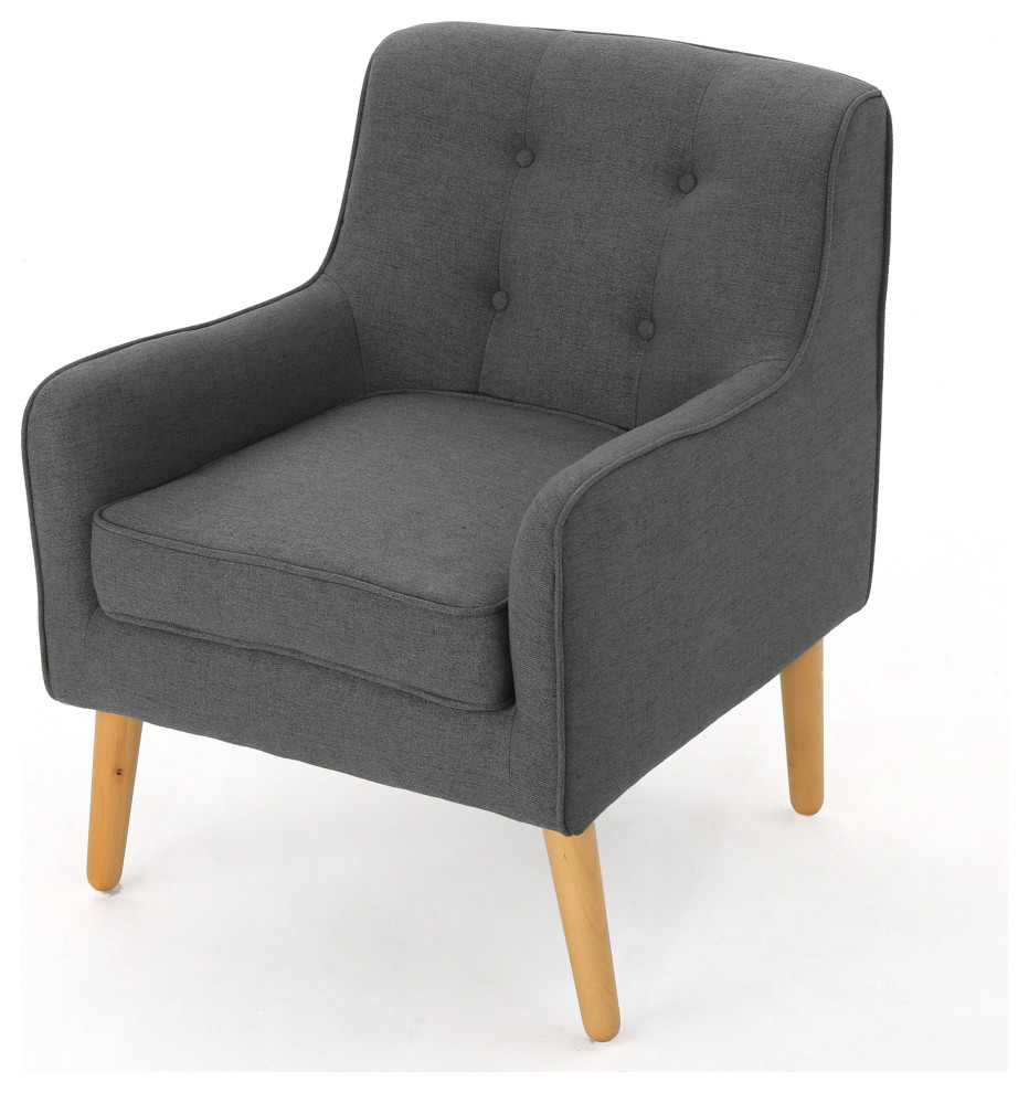 GDF Studio Fontinella Mid-Century Modern Fabric Tufted Arm Chair, Charcoal, Single