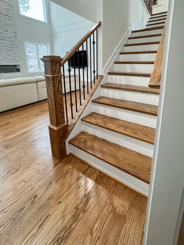 117_Distinct Oak Staircase with Iron Balusters & Oak Rail Profile, Chantilly VA