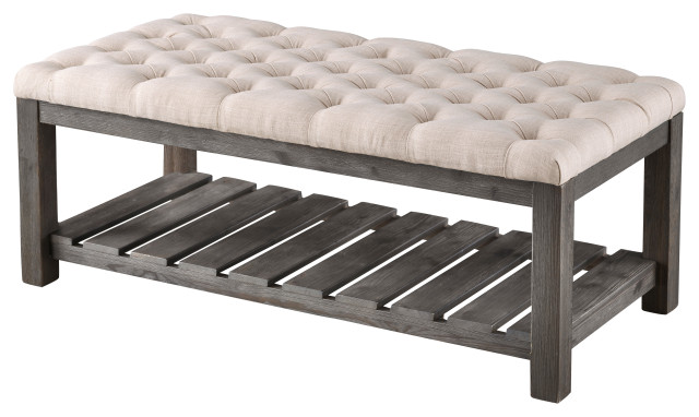 Nantucket Gray With Oatmeal Fabric Accent Bench Transitional Accent And Storage Benches By Coast To Coast Imports Llc