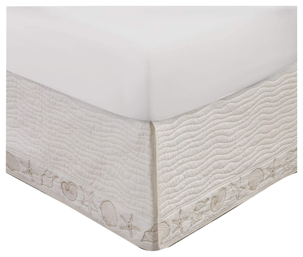 Greenland Coastal Seashell Bed Skirt Ivory in Full size Beach Style Bedskirts by Uber