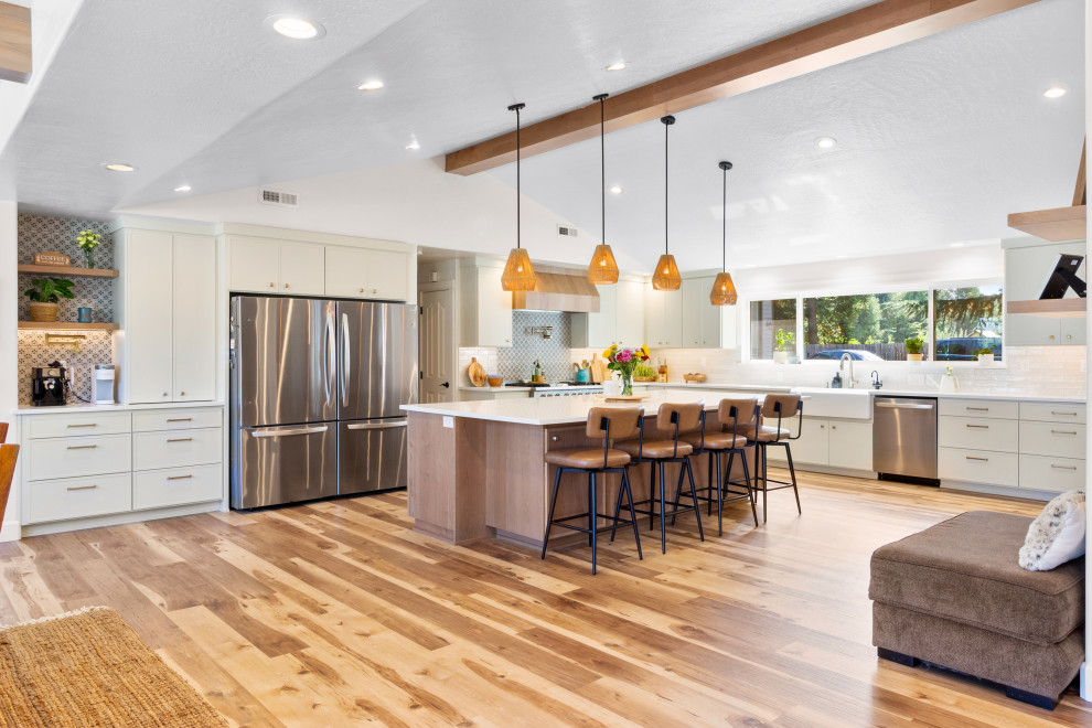 Inspiration for a large transitional vinyl floor kitchen remodel