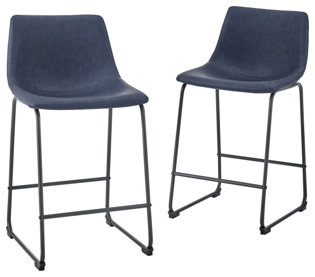 24 Faux Leather Counter Stool Set Of, Navy Blue Faux Leather Bar Stools