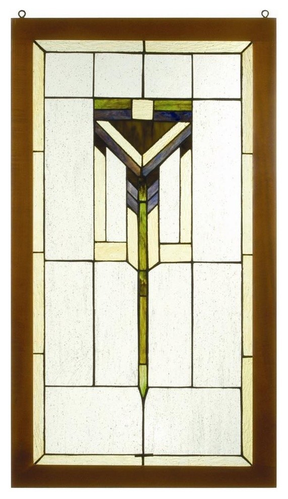 Meyda Lighting 98099 17"W X 30"H Prairie Wood Frame Stained Glass Window