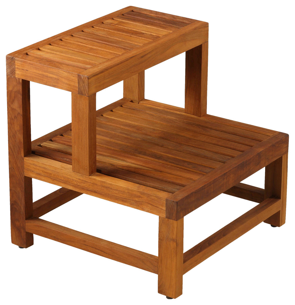 Bare Decor Biggie 2 Tier End Table, Solid Teak Wood Traditional
